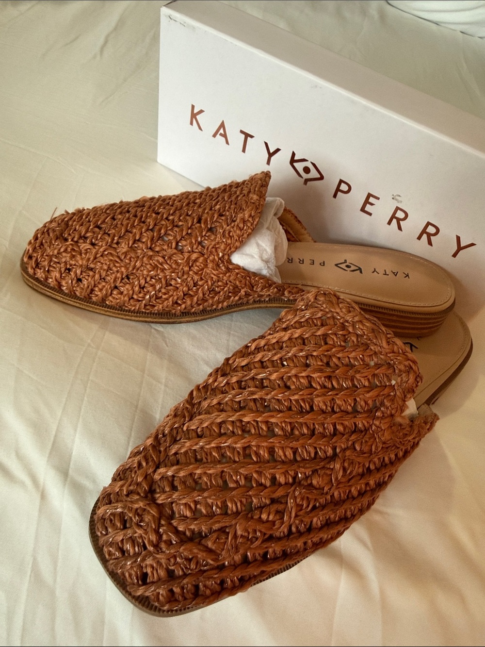 Katy Perry Collections Woven Slip-On Mules in Ginger Biscuit, Sz. 8